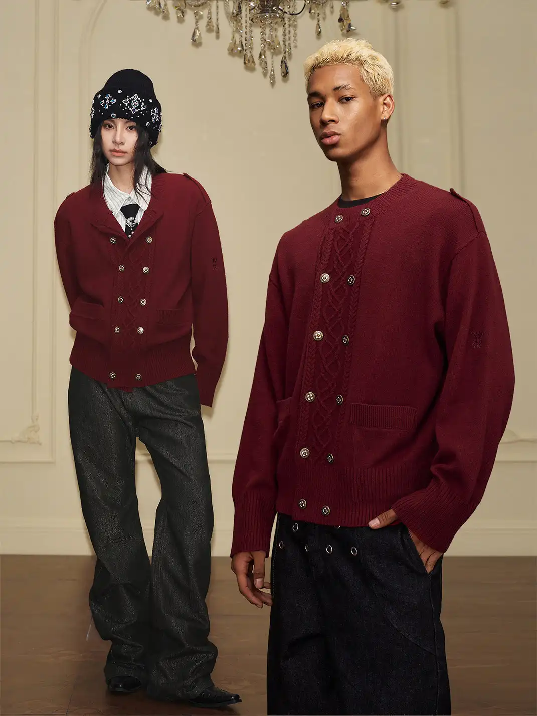 YADcrew | Double-Breasted Metal Button Knit Sweater