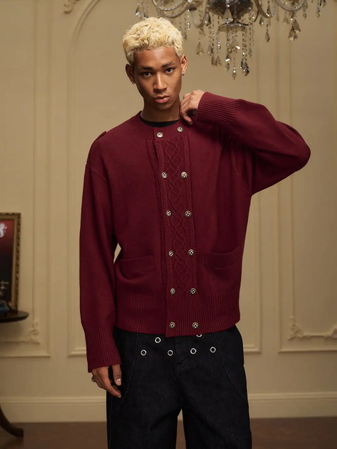 YADcrew | Double-Breasted Metal Button Knit Sweater