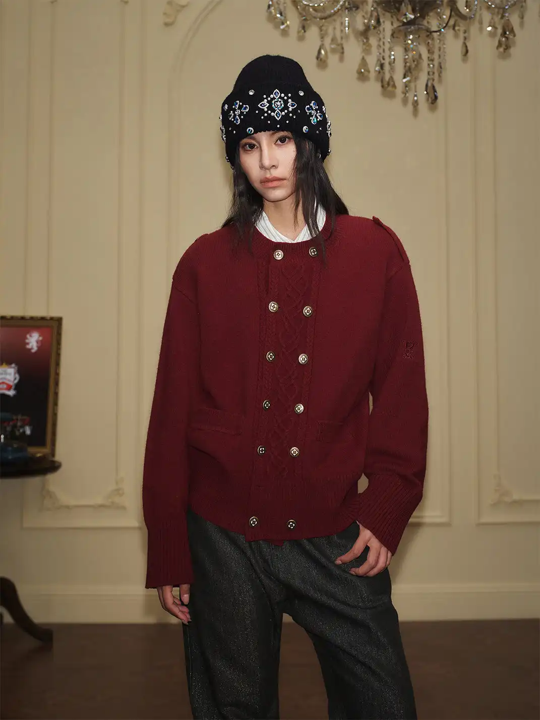 YADcrew | Double-Breasted Metal Button Knit Sweater