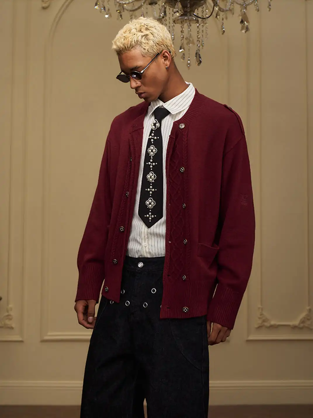 YADcrew | Double-Breasted Metal Button Knit Sweater