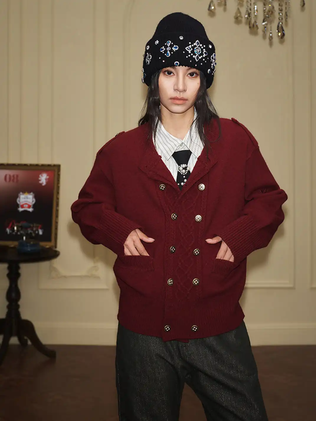 YADcrew | Double-Breasted Metal Button Knit Sweater