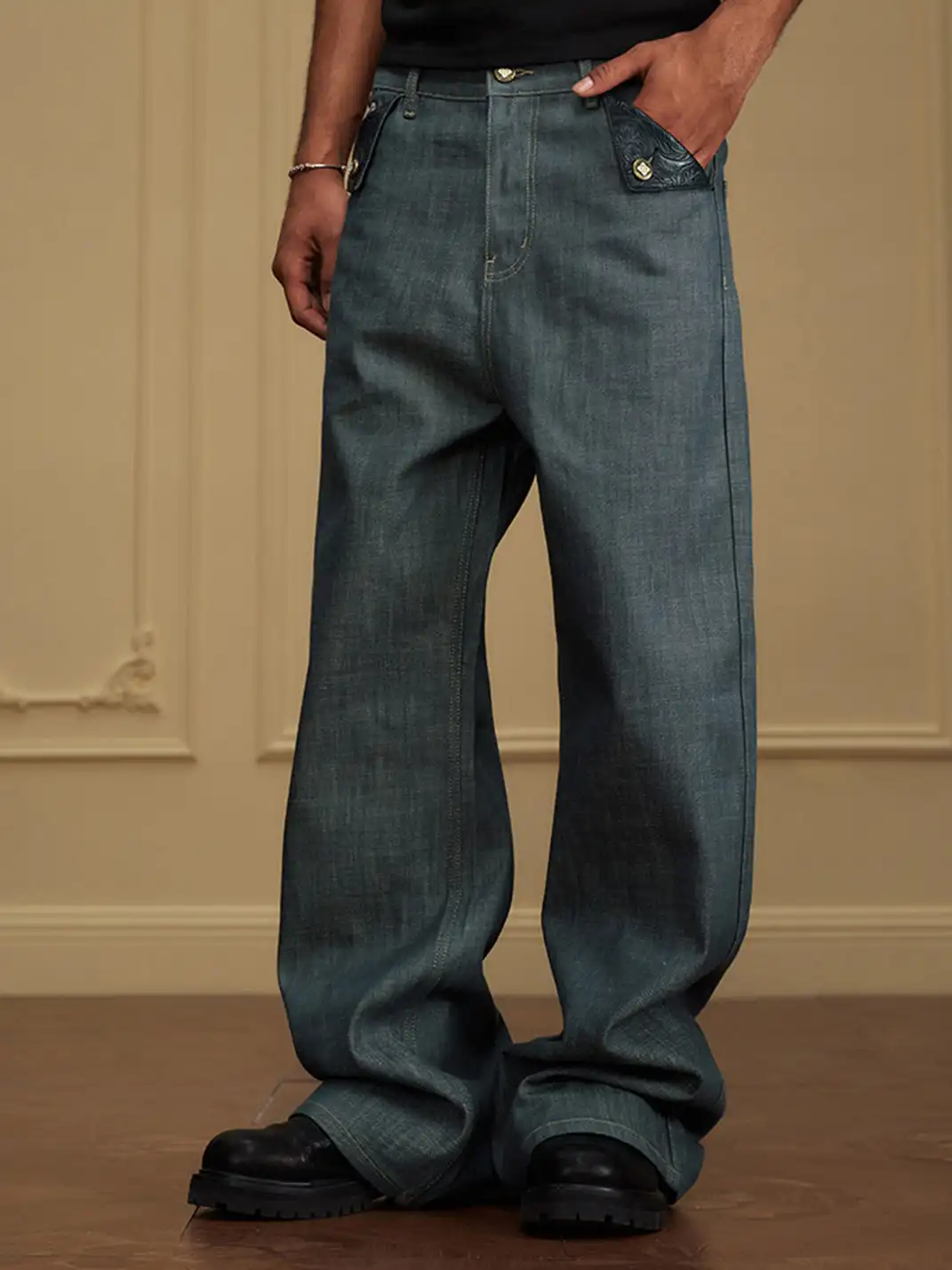 YADcrew | Foldable Triangle Pocket Patchwork Jeans