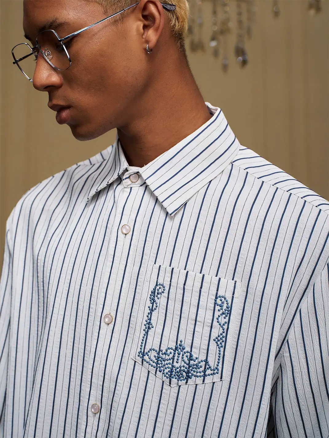 YADcrew | Embroidered Striped Shirt