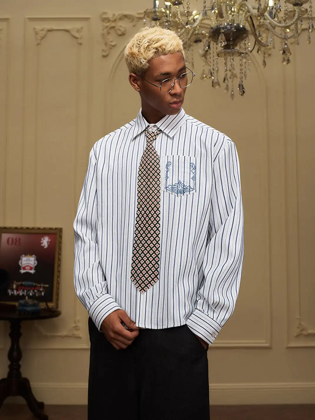 YADcrew | Embroidered Striped Shirt