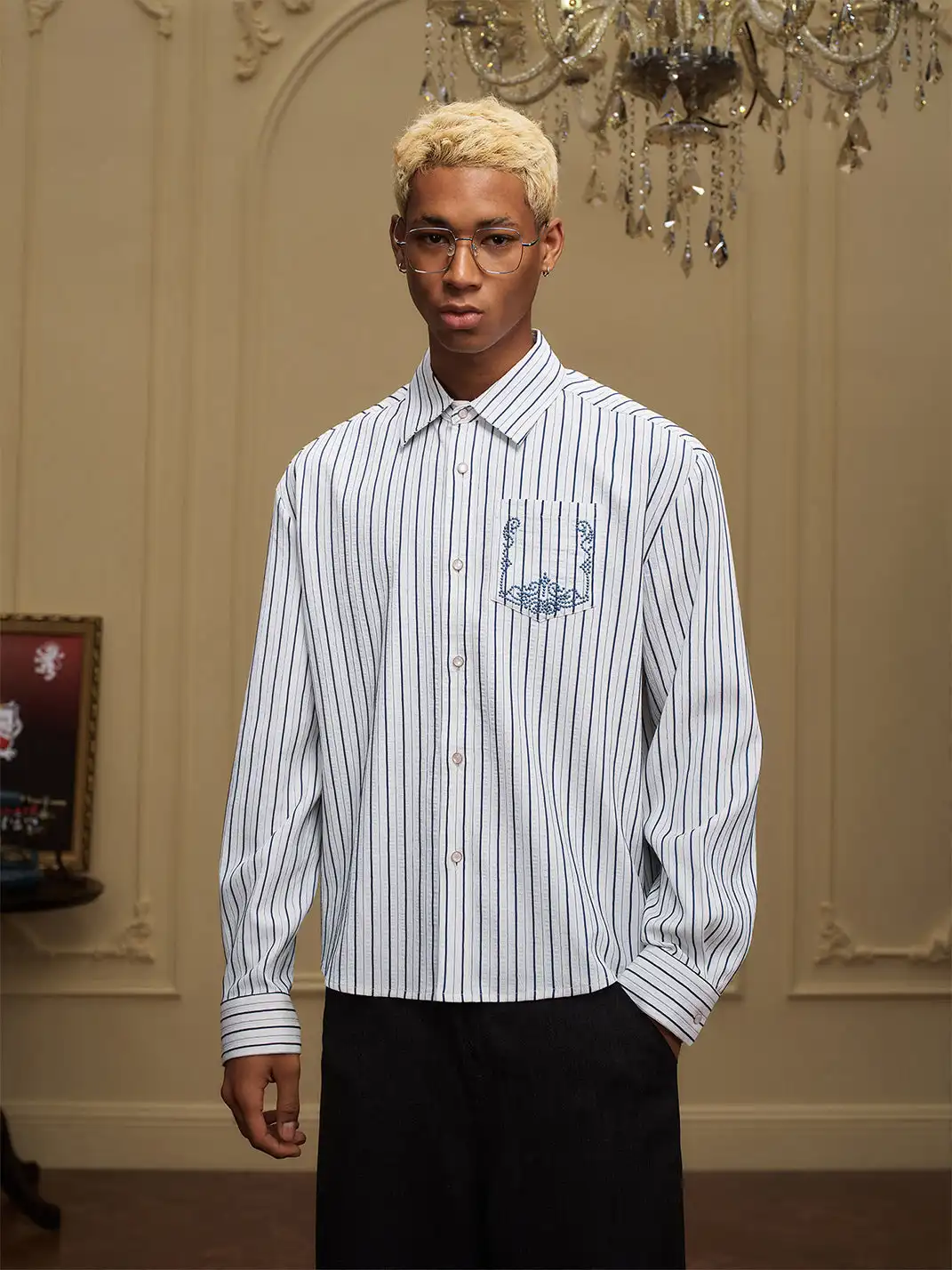 YADcrew | Embroidered Striped Shirt