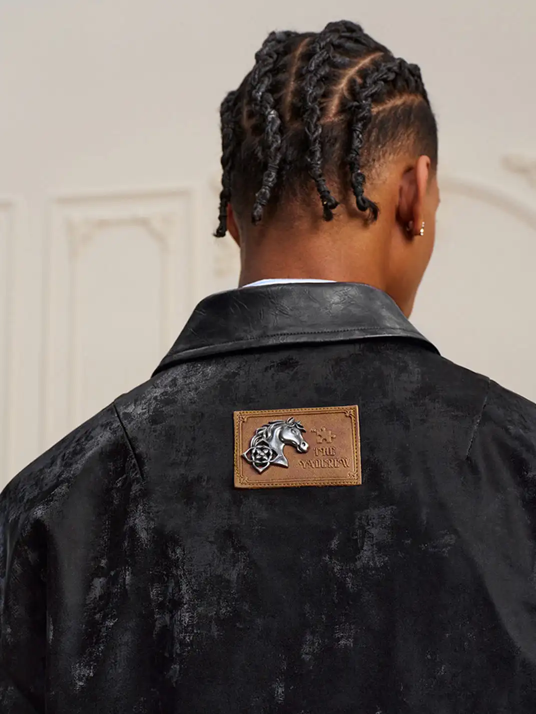 YADcrew | Genuine Sheepskin Collar Pleated Lapel Jacket