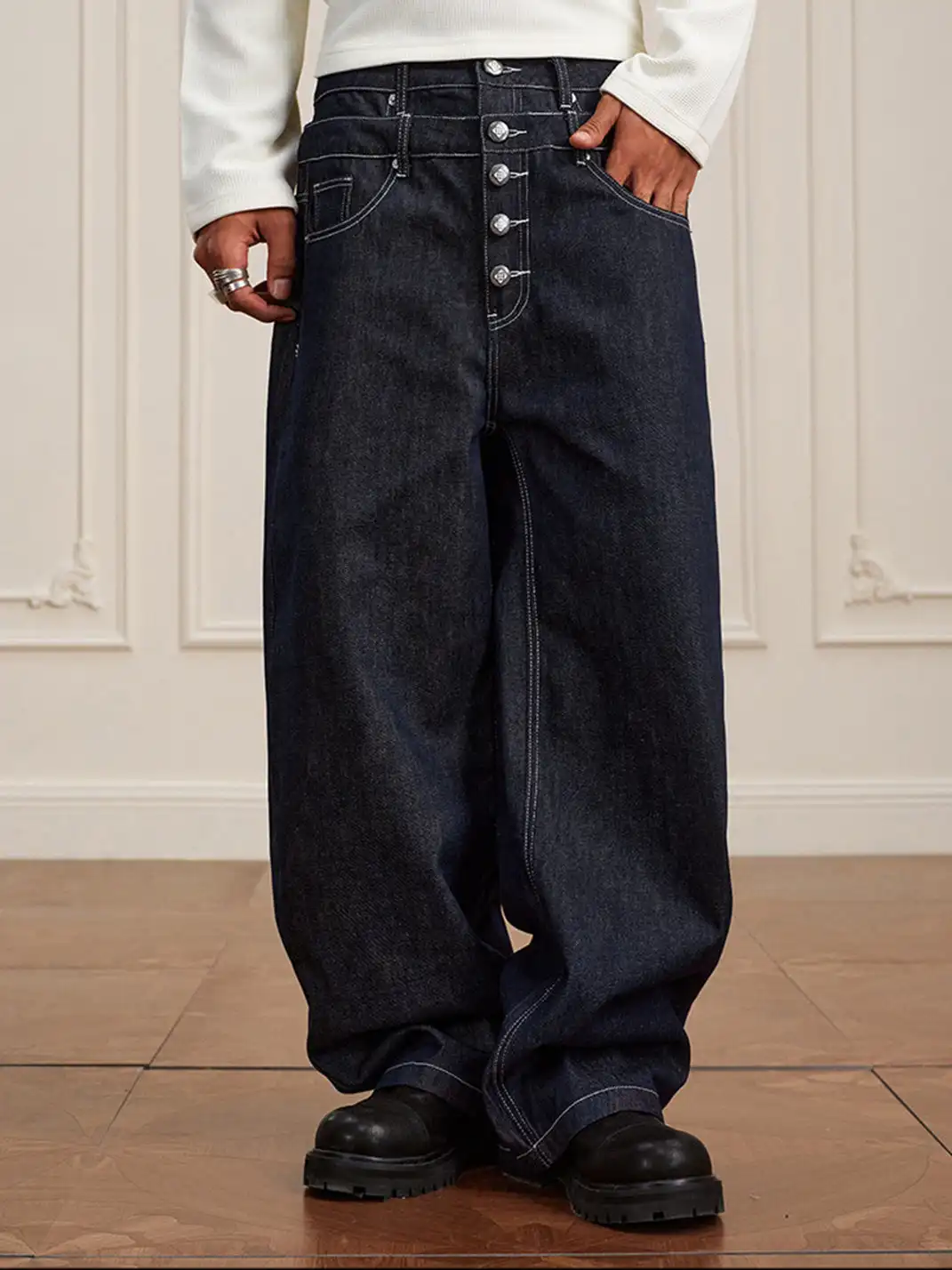 YADcrew | Heavyweight Double-Waist Button Jeans