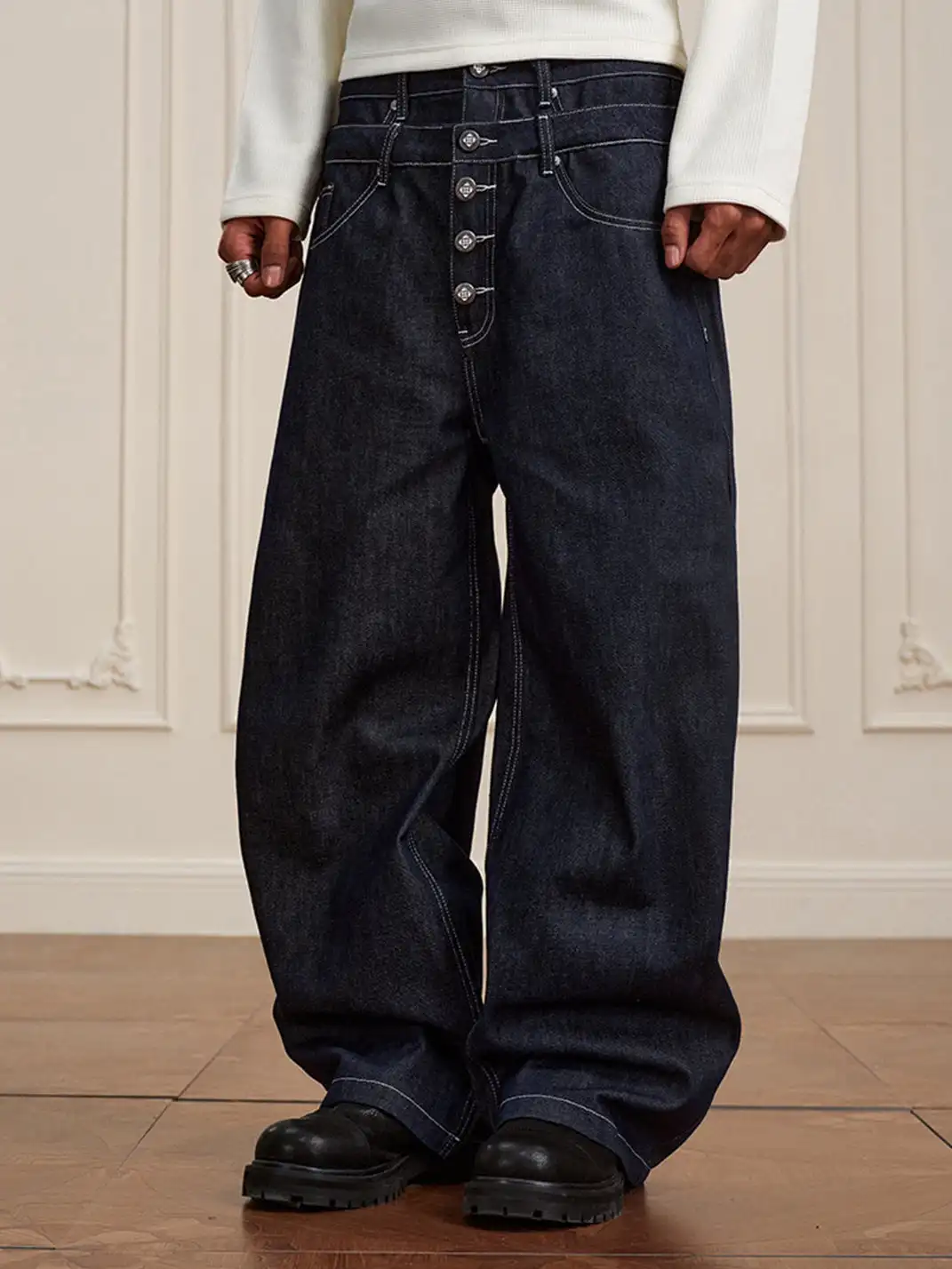 YADcrew | Heavyweight Double-Waist Button Jeans