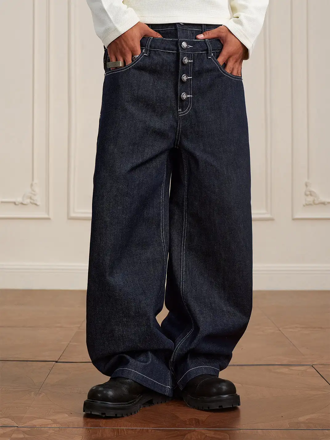 YADcrew | Heavyweight Double-Waist Button Jeans