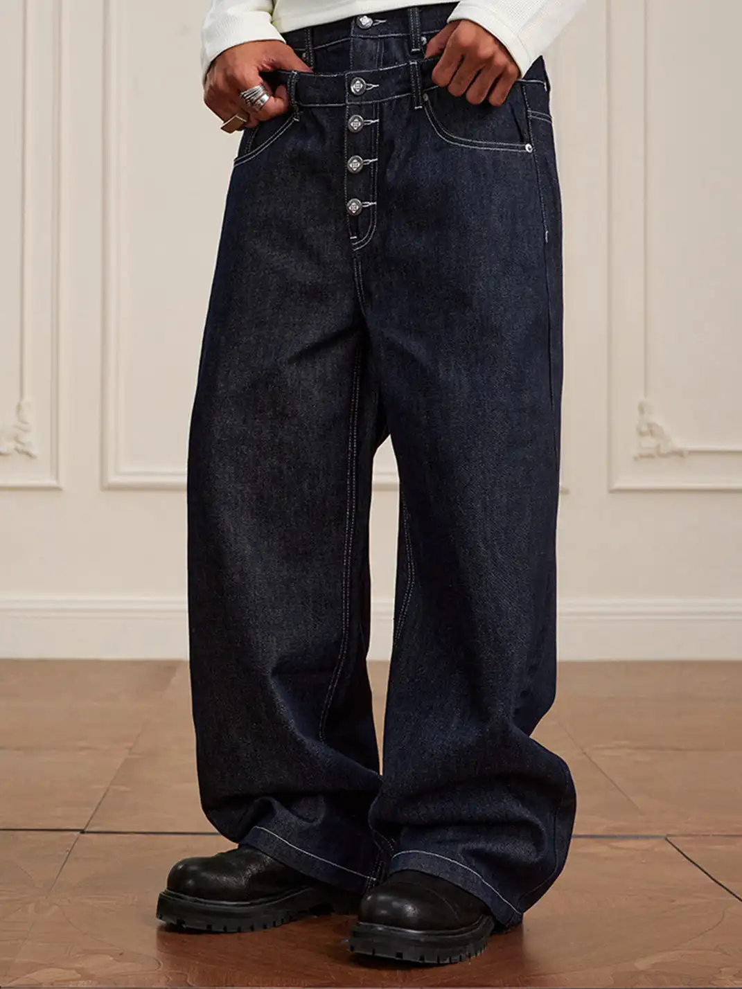 YADcrew | Heavyweight Double-Waist Button Jeans