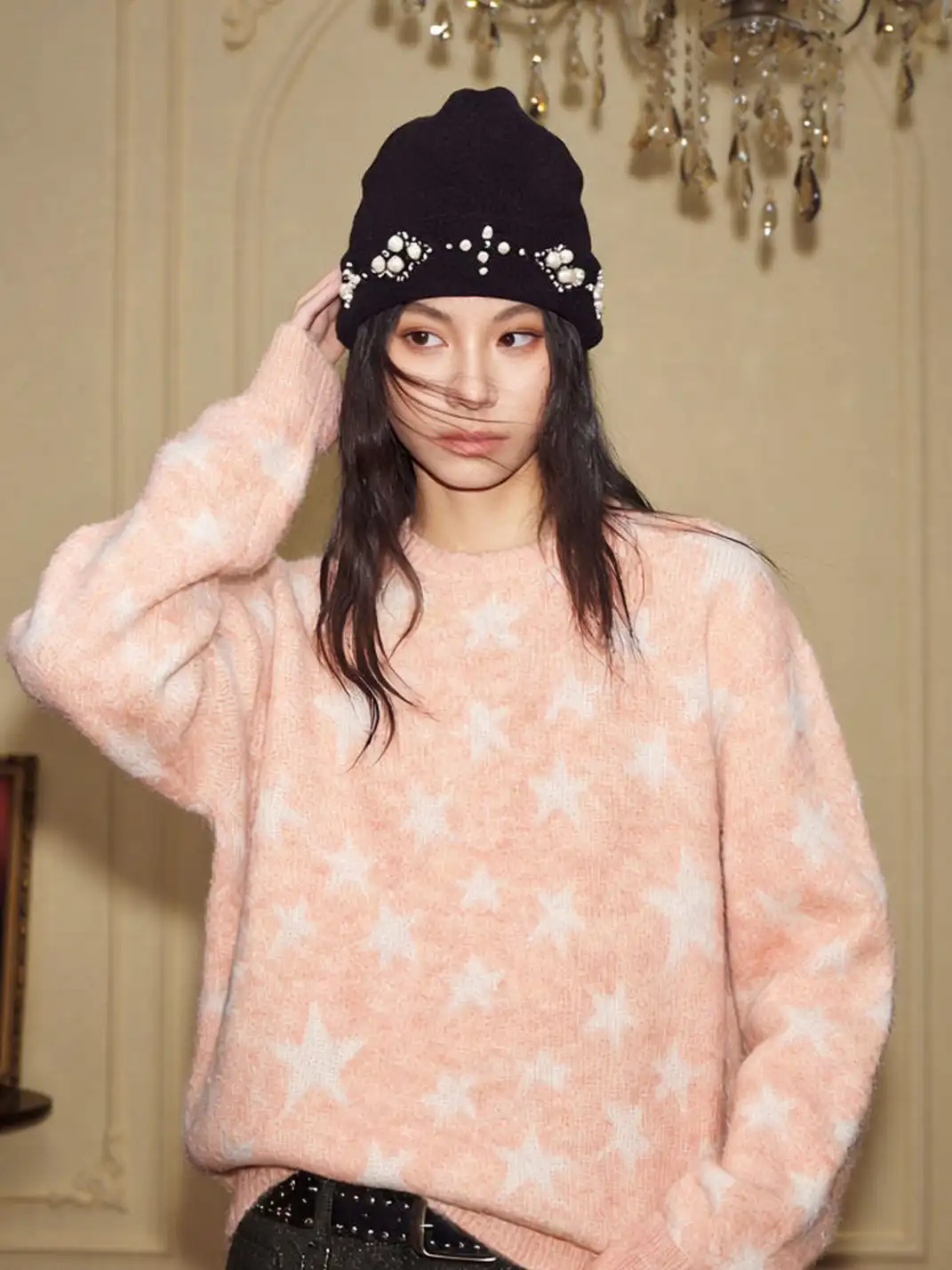 YADcrew | Pearl-Embellished Knitted Beanie