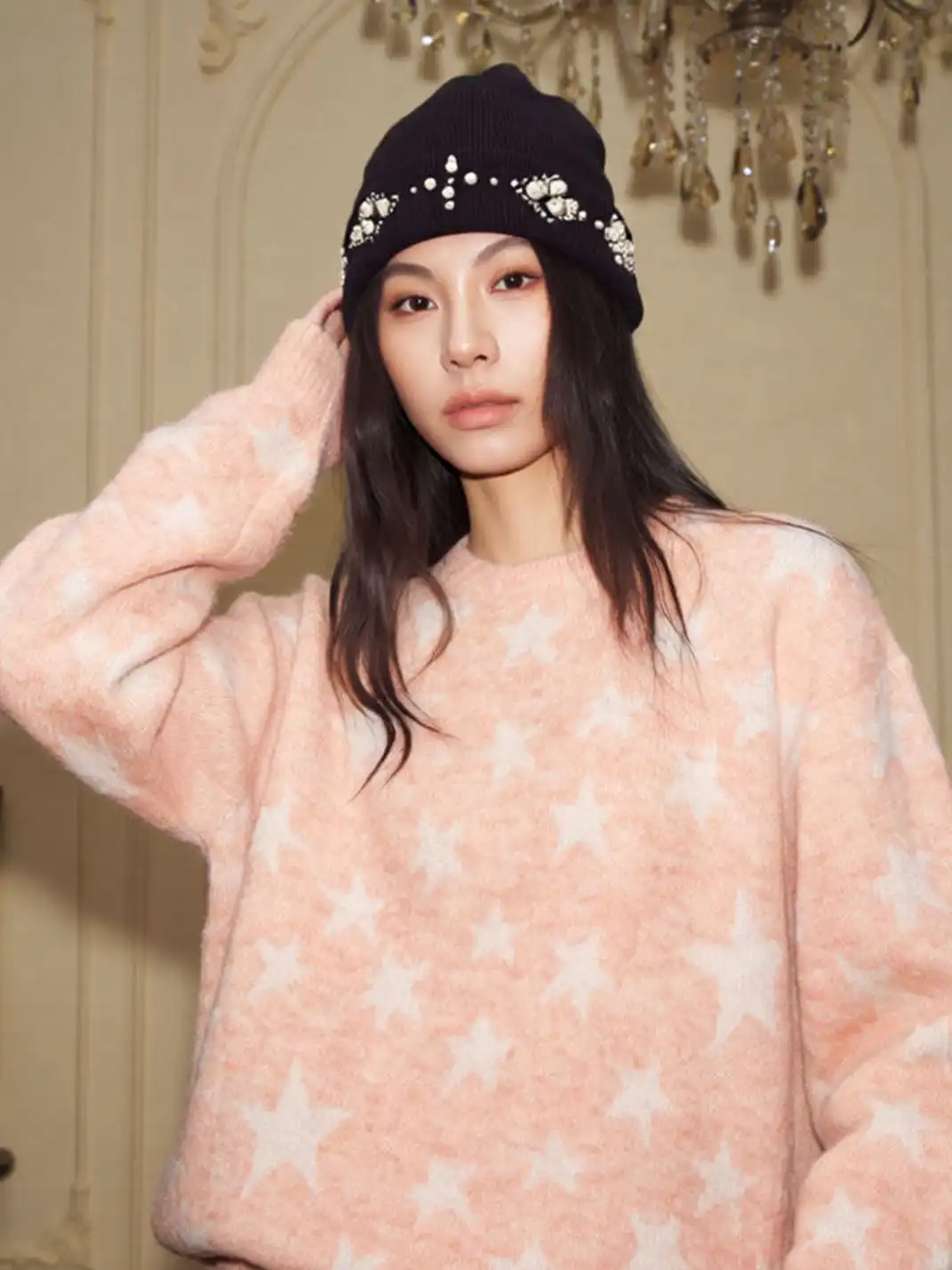 YADcrew | Pearl-Embellished Knitted Beanie