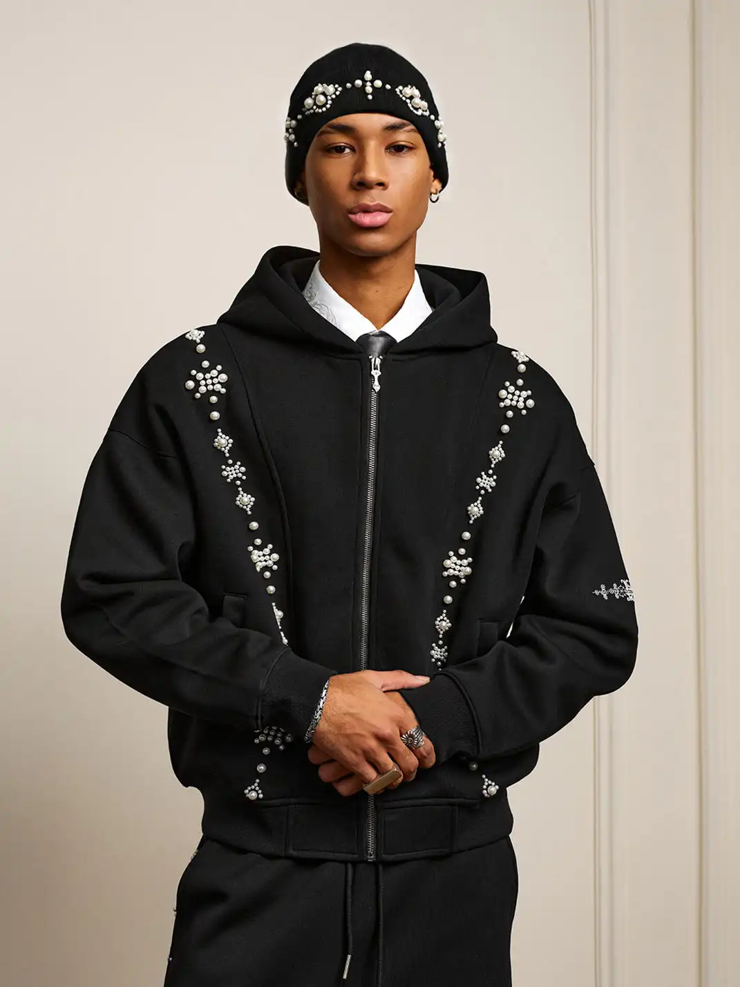 YADcrew | Pearl-Embellished Knitted Beanie