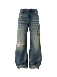 YADcrew | Embroidered Pleated Whiskered Jeans