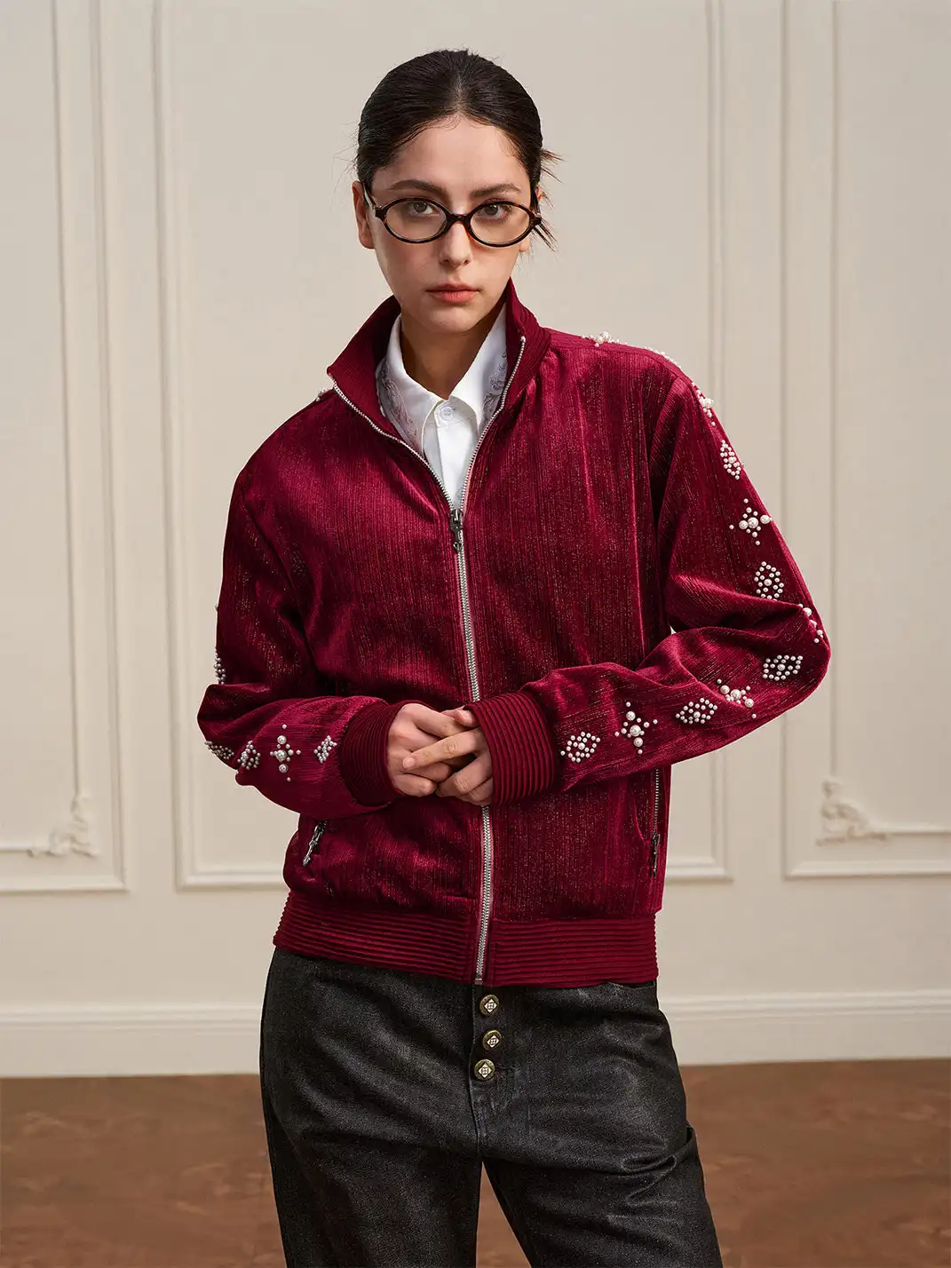 YADcrew | Vintage Velvet Pearl Jacket
