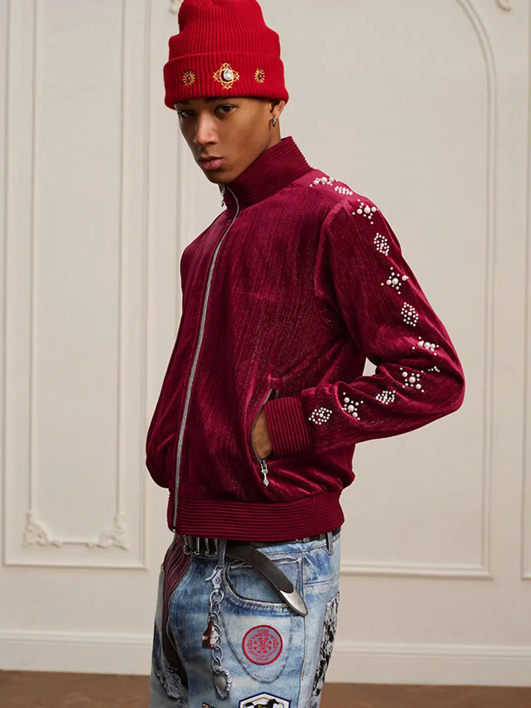 YADcrew | Vintage Velvet Pearl Jacket
