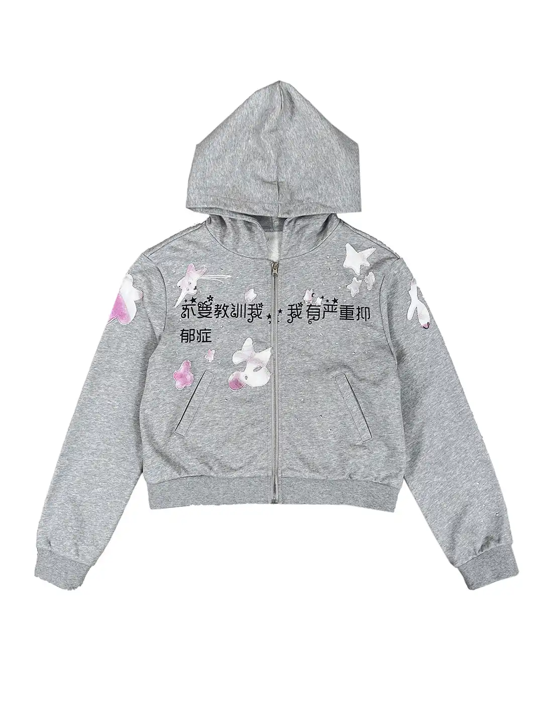 CHAI | Printed Rhinestone Zip-Up Hoodie