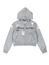 CHAI | Printed Rhinestone Zip-Up Hoodie