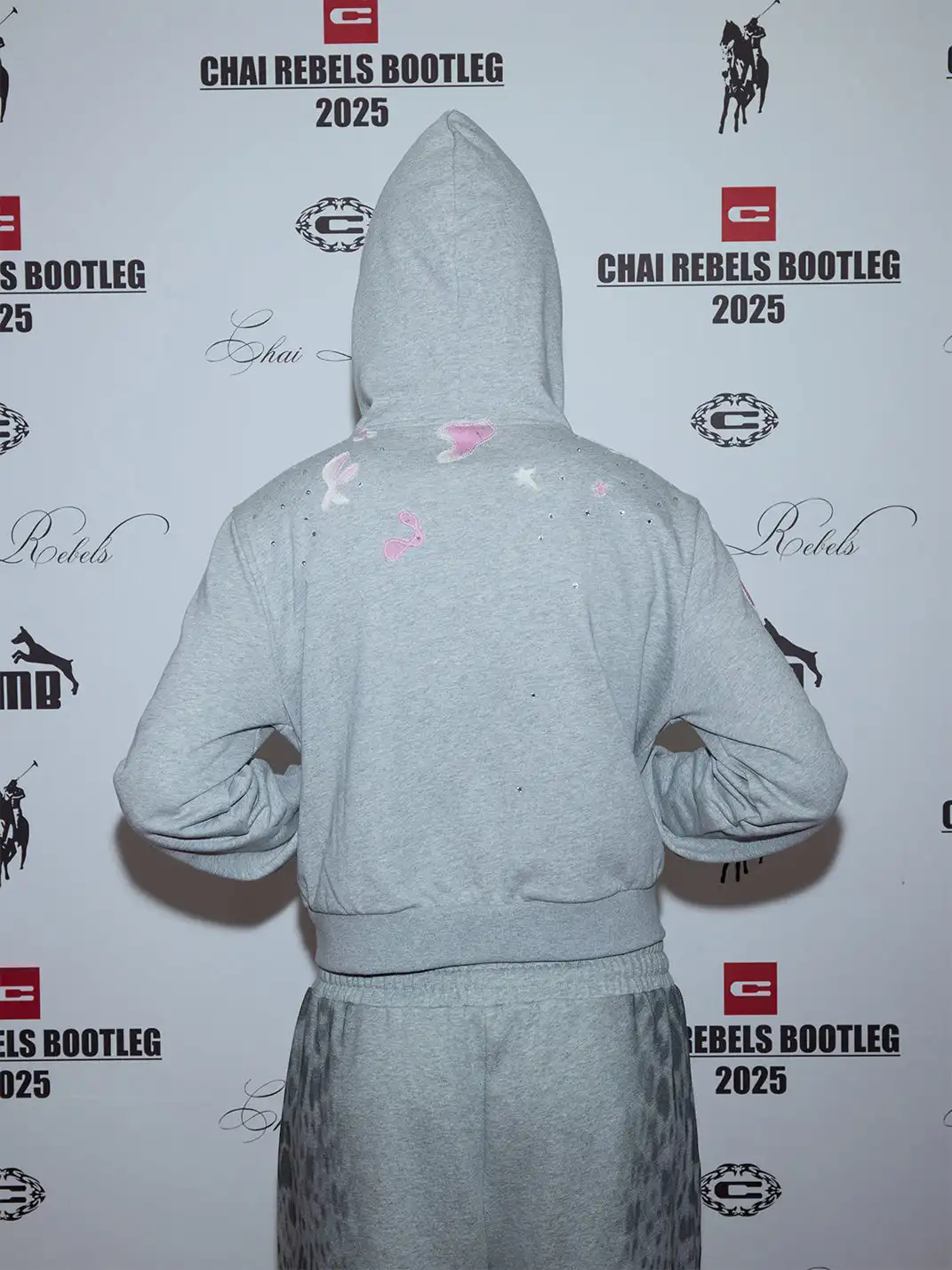 CHAI | Printed Rhinestone Zip-Up Hoodie