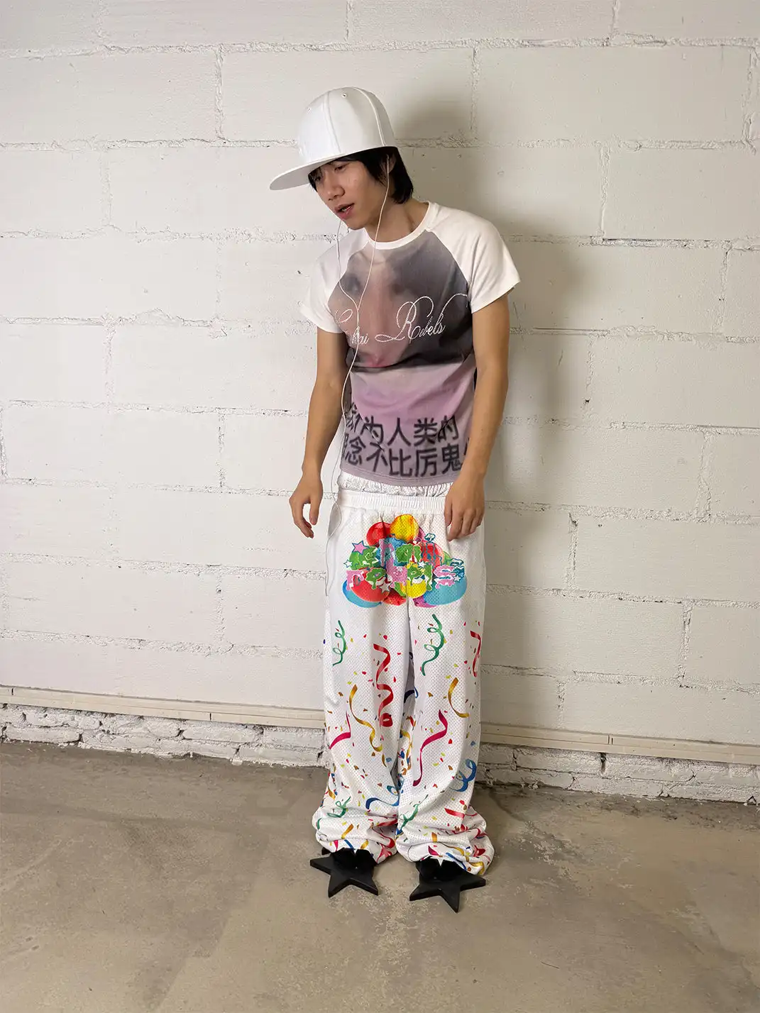 CHAI | Ribbon And Balloon Print Double-Waisted Mesh Trousers