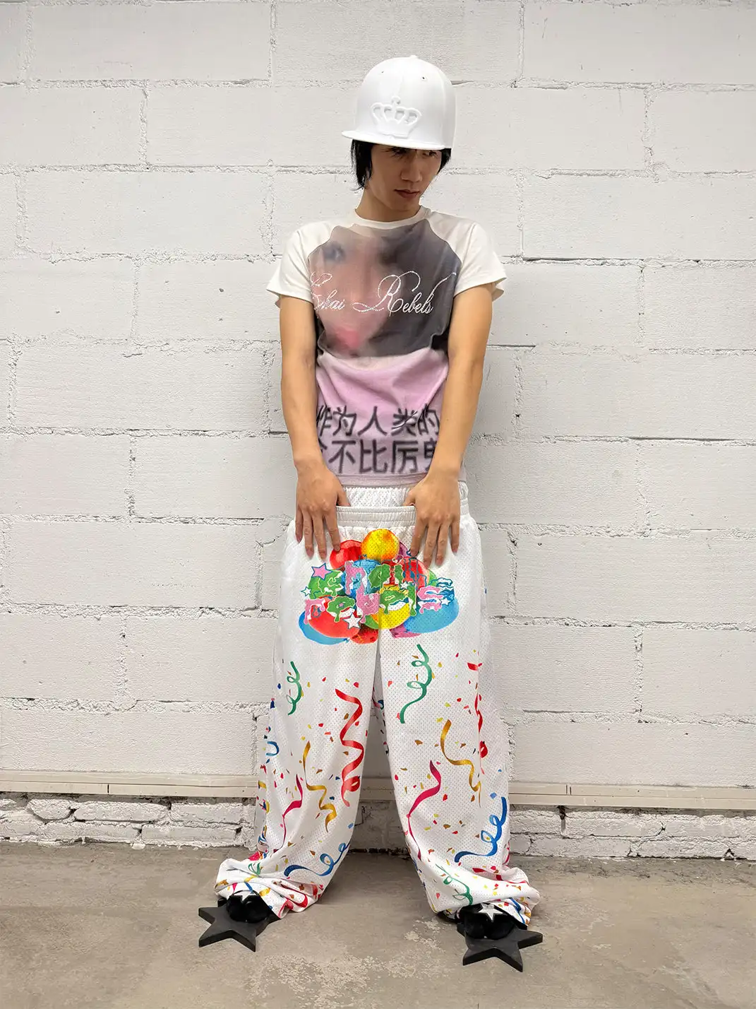 CHAI | Ribbon And Balloon Print Double-Waisted Mesh Trousers
