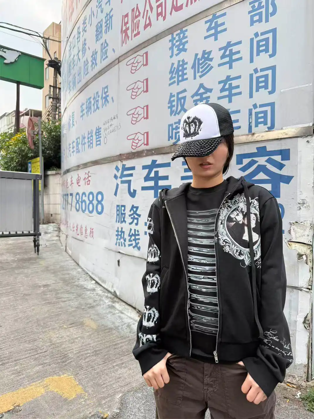 CHAI | Angel City Print Rhinestone Hoodie