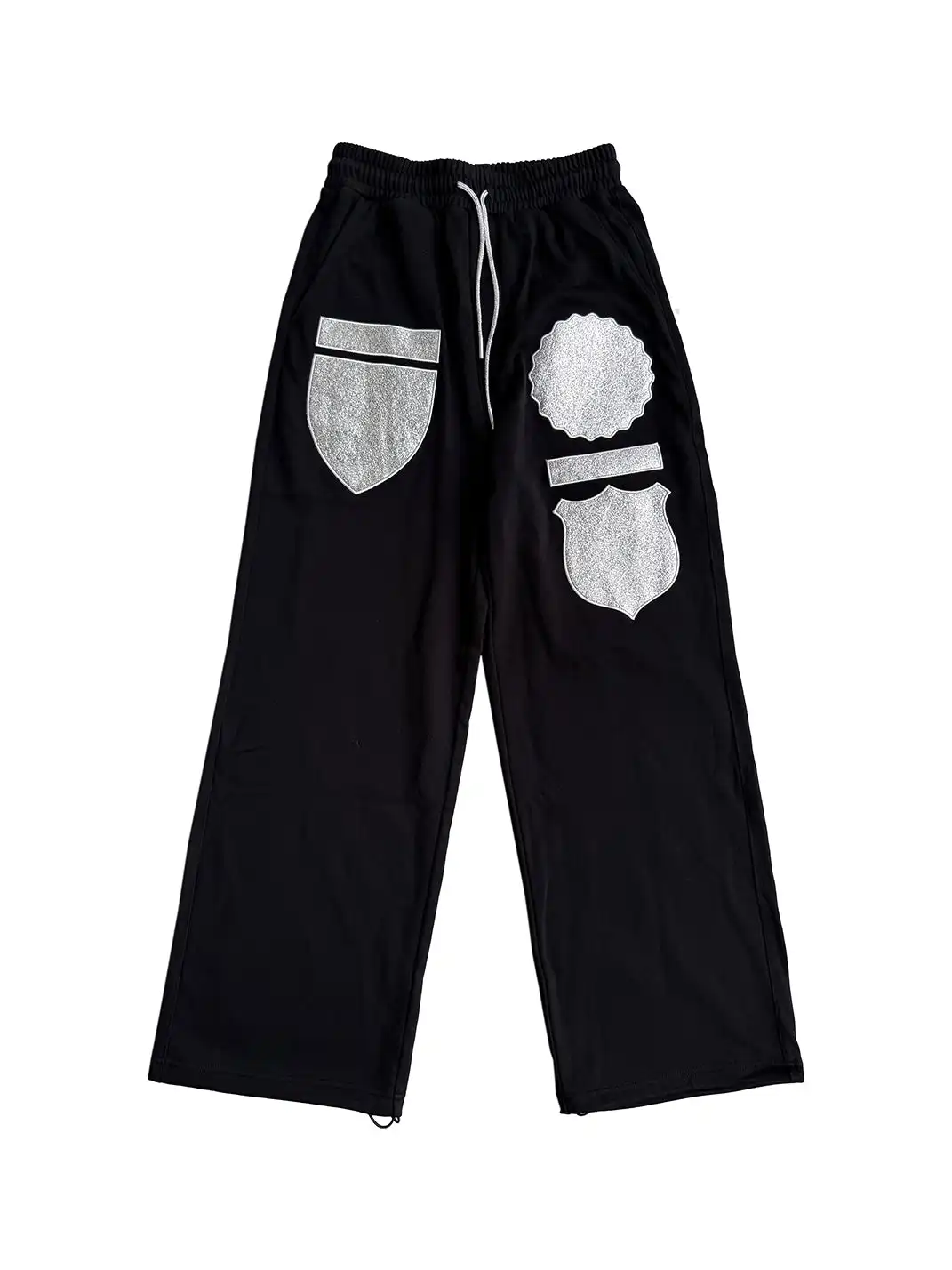 CHAI | Medal Silver Thread Appliqué Embroidered Sweatpants