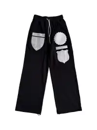 CHAI | Medal Silver Thread Appliqué Embroidered Sweatpants