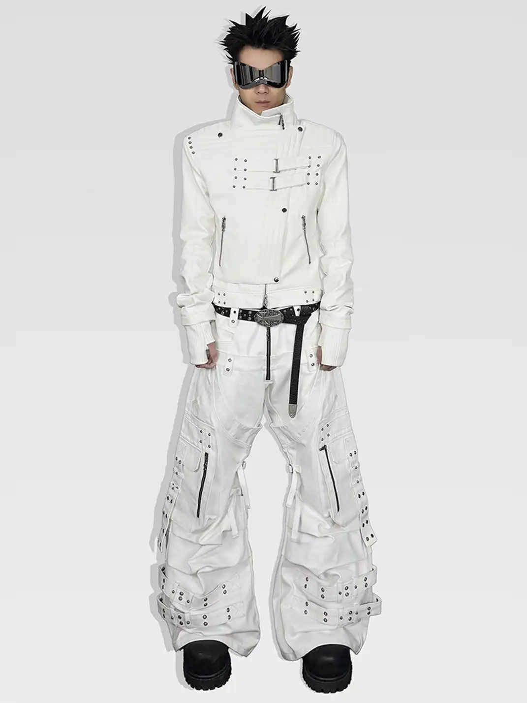 ATA NOTHINGNESS | Five Gold Silver Moon Knight White Leather Jacket