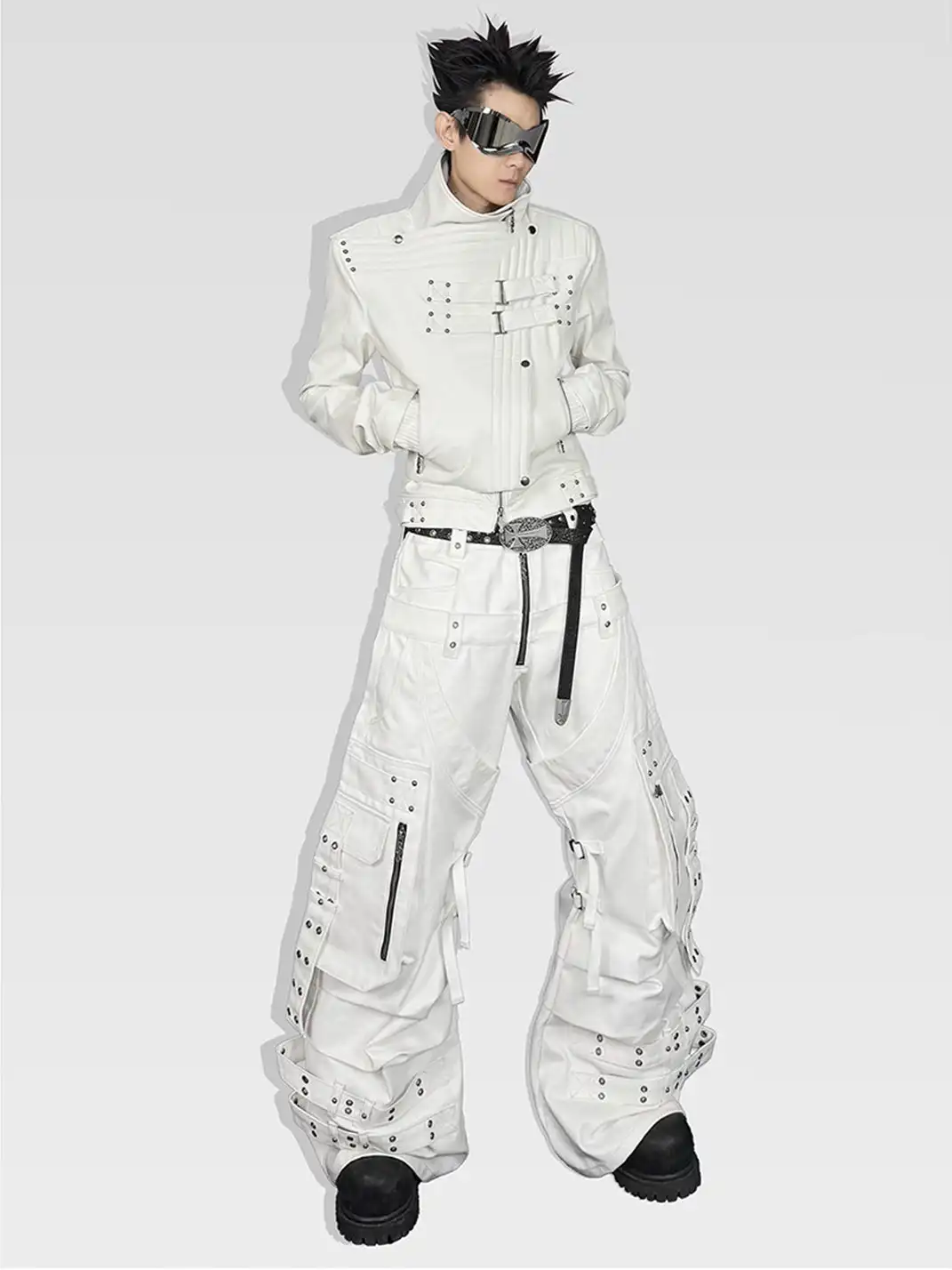 ATA NOTHINGNESS | Five Gold Silver Moon Knight White Leather Jacket