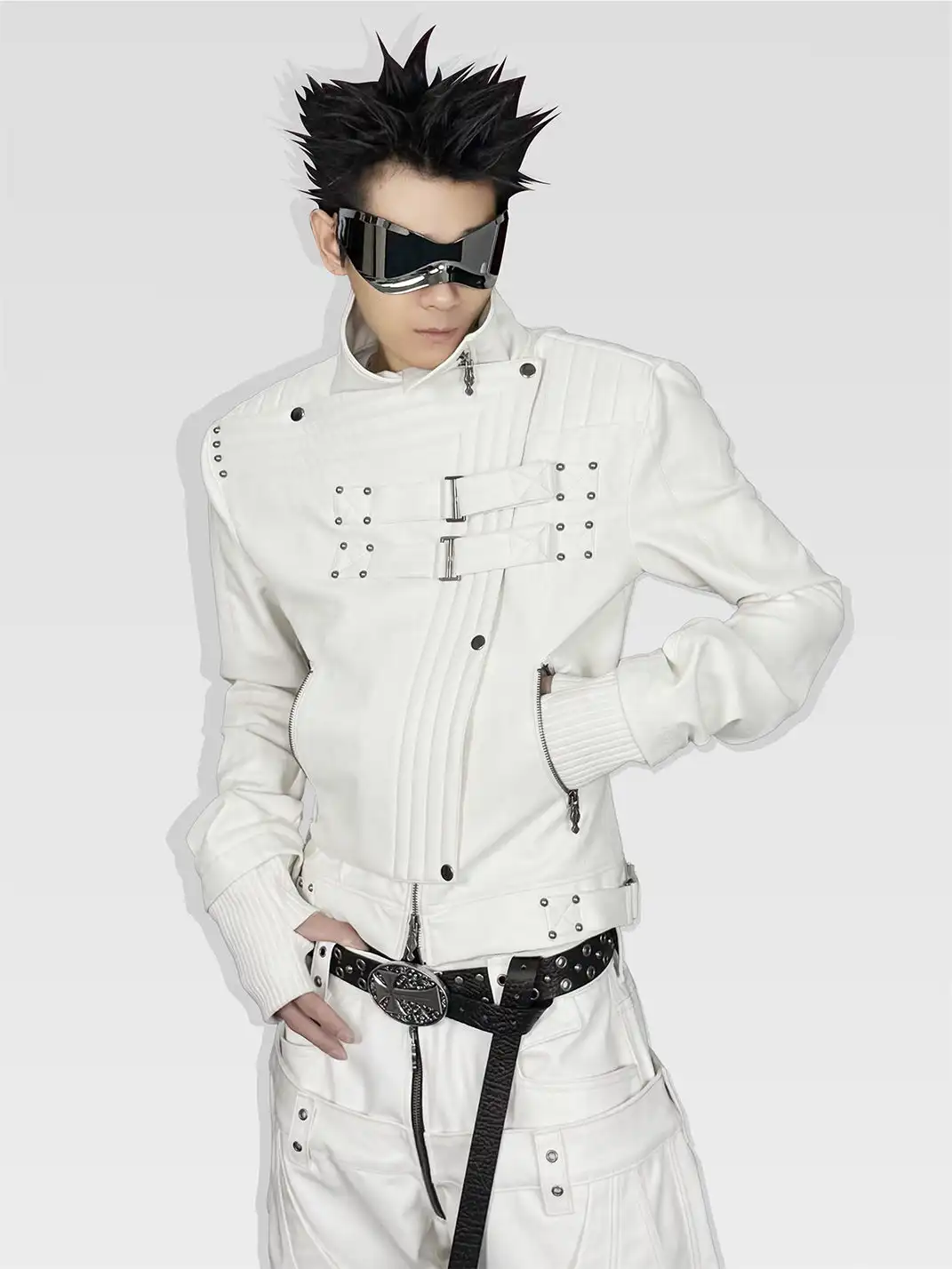 ATA NOTHINGNESS | Five Gold Silver Moon Knight White Leather Jacket