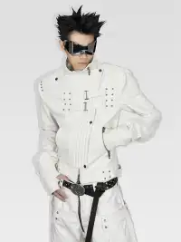ATA NOTHINGNESS | Five Gold Silver Moon Knight White Leather Jacket