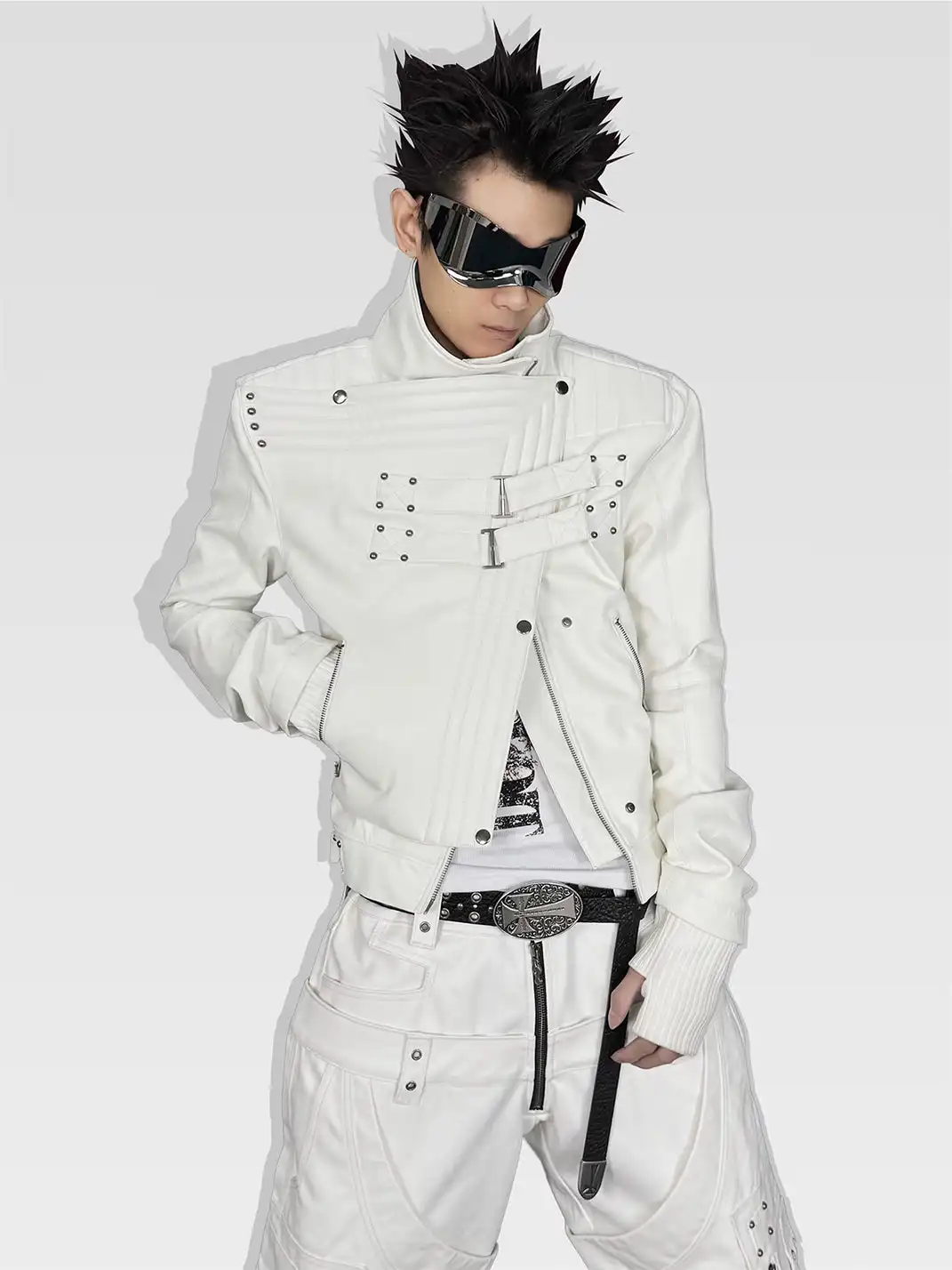 ATA NOTHINGNESS | Five Gold Silver Moon Knight White Leather Jacket