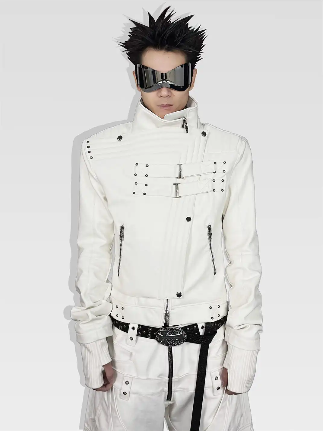 ATA NOTHINGNESS | Five Gold Silver Moon Knight White Leather Jacket