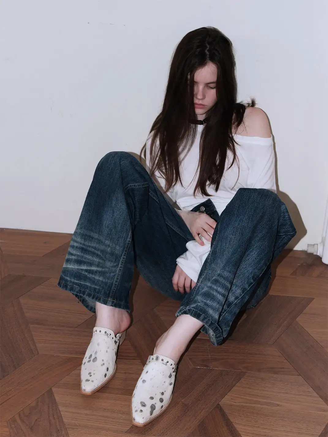 Mooreyu Atelier | Genuine Leather Horsehair Pointed-Toe Mules