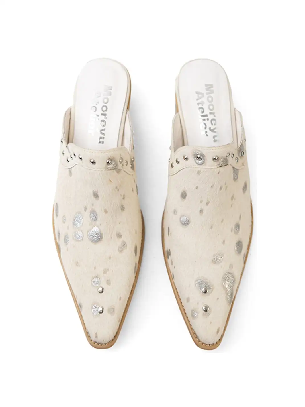 Mooreyu Atelier | Genuine Leather Horsehair Pointed-Toe Mules