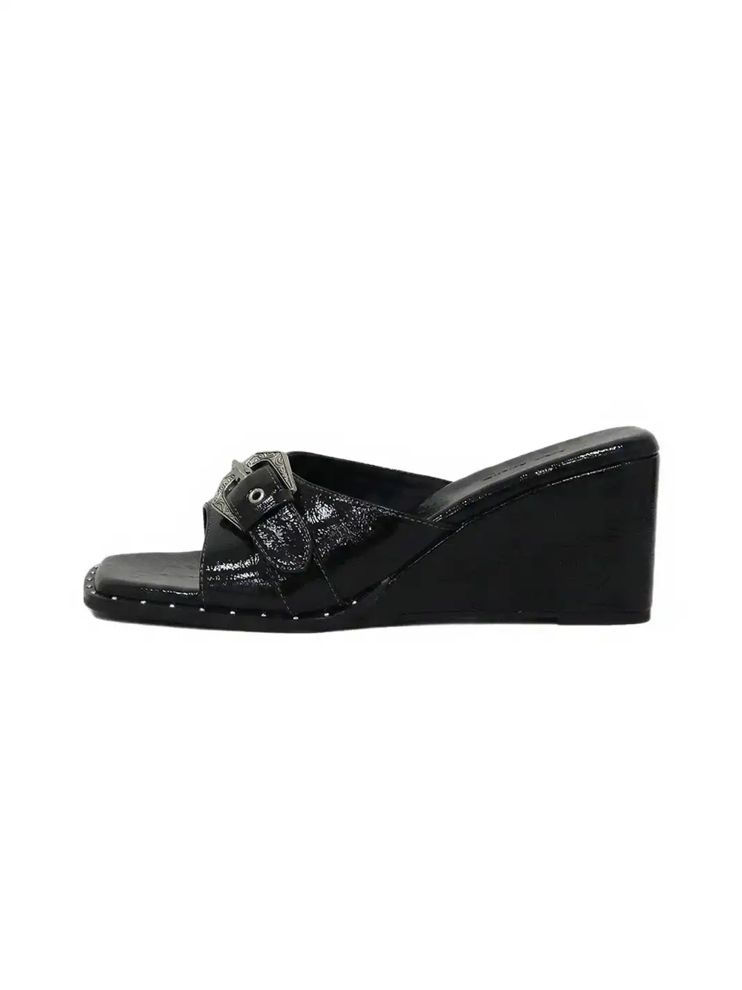 Mooreyu | Genuine Leather Square-Toe Wedge Sandals