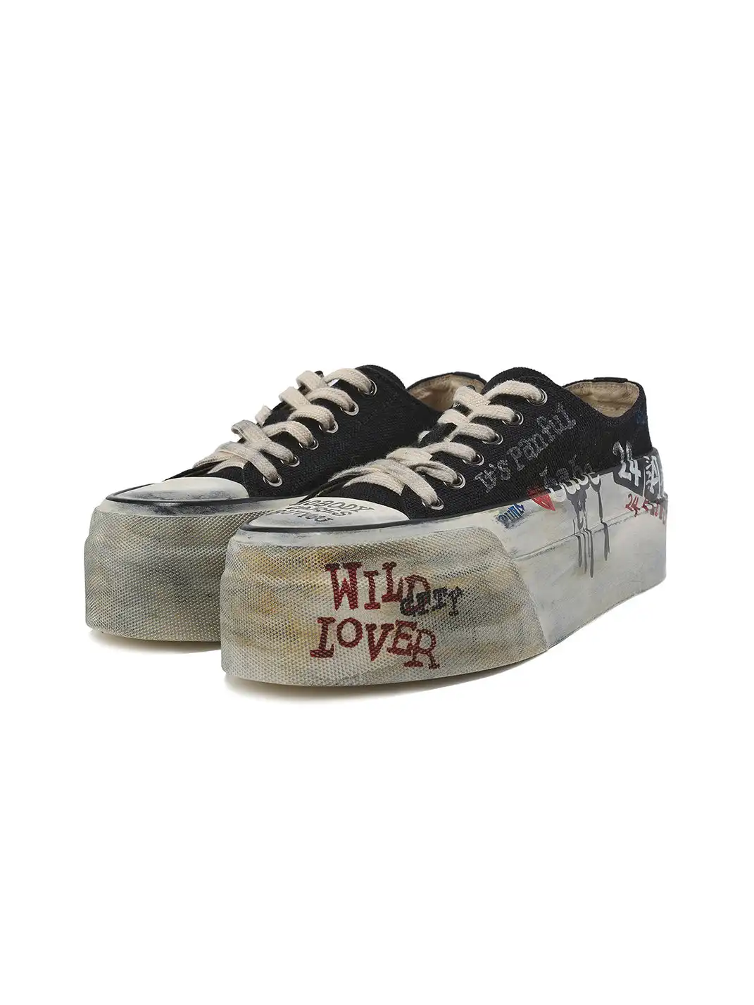 24ANS | Graffiti-Covered Platform Canvas Shoes