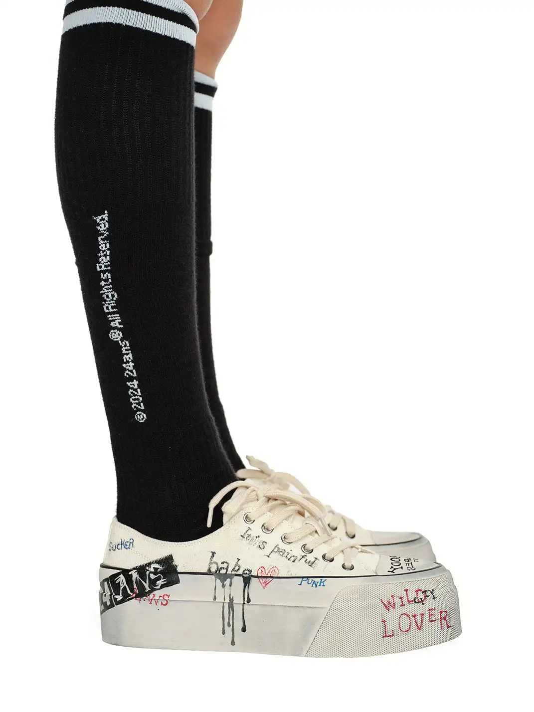 24ANS | Graffiti-Covered Platform Canvas Shoes