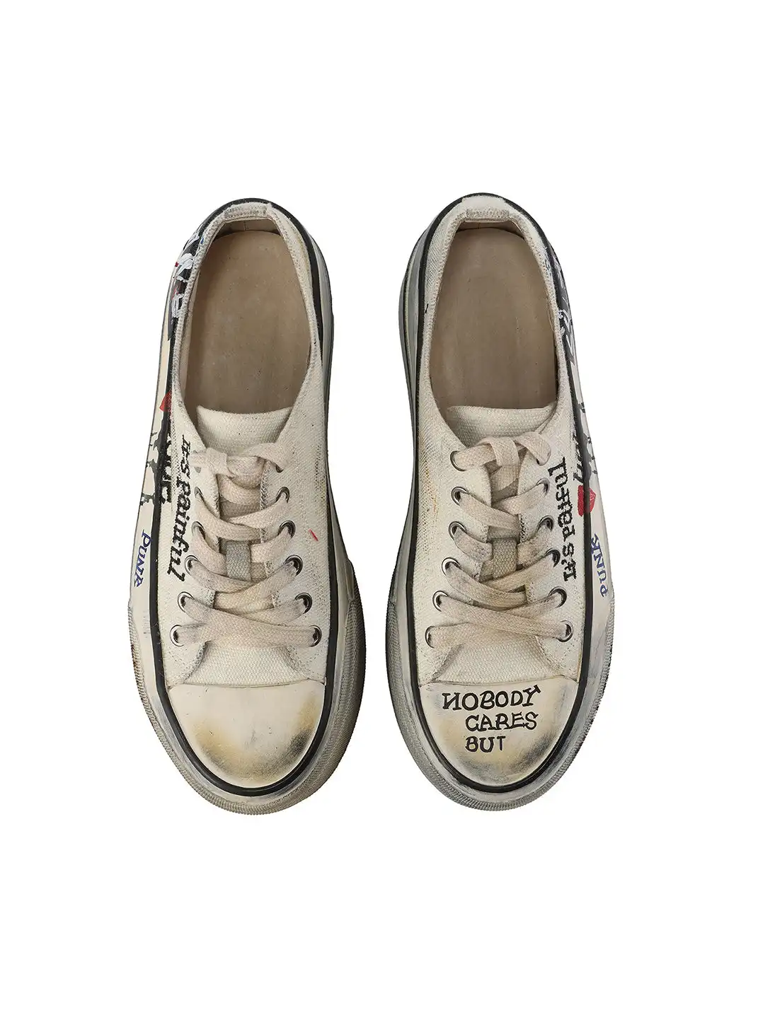 24ANS | Graffiti-Covered Platform Canvas Shoes