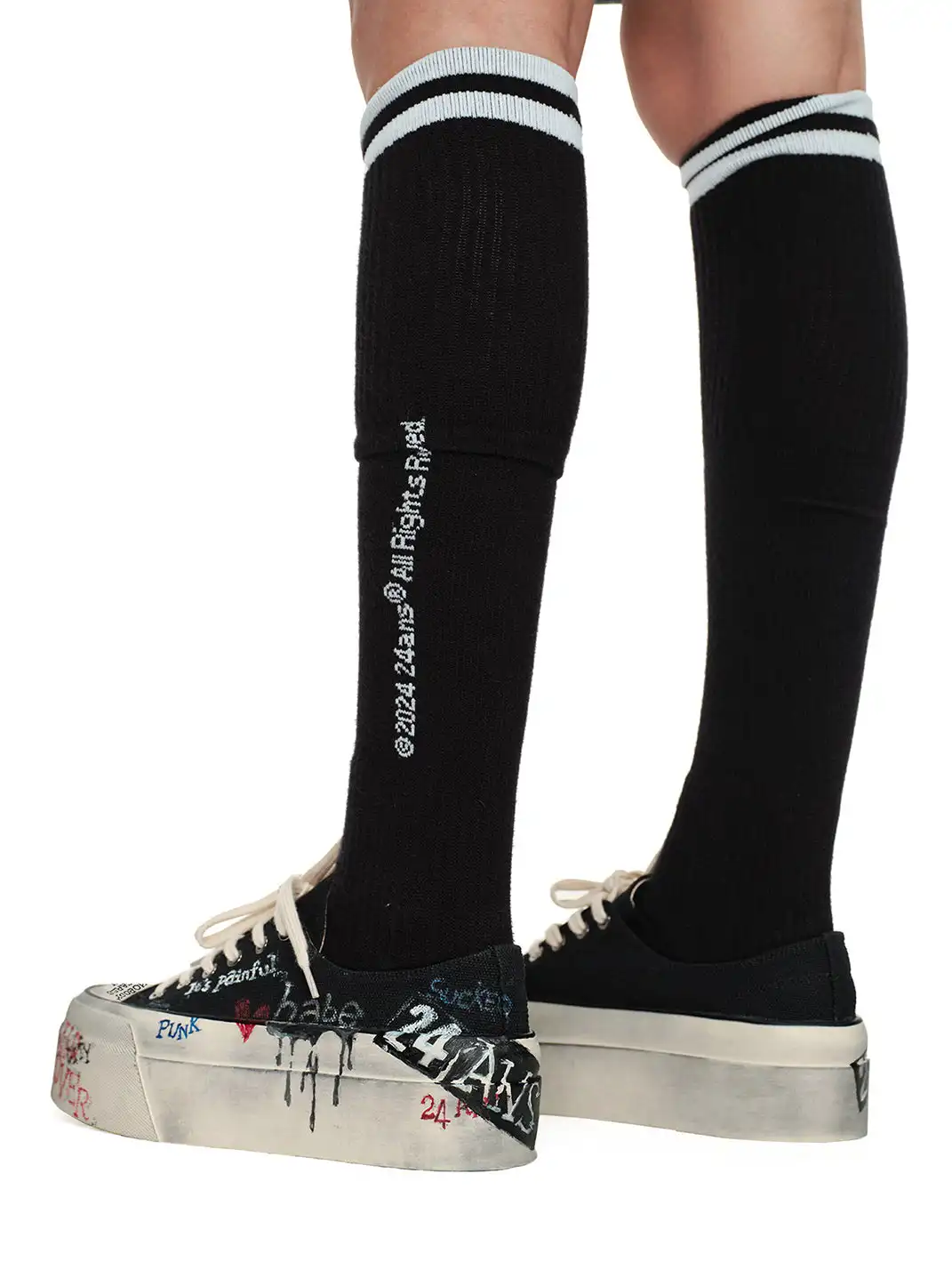 24ANS | Graffiti-Covered Platform Canvas Shoes