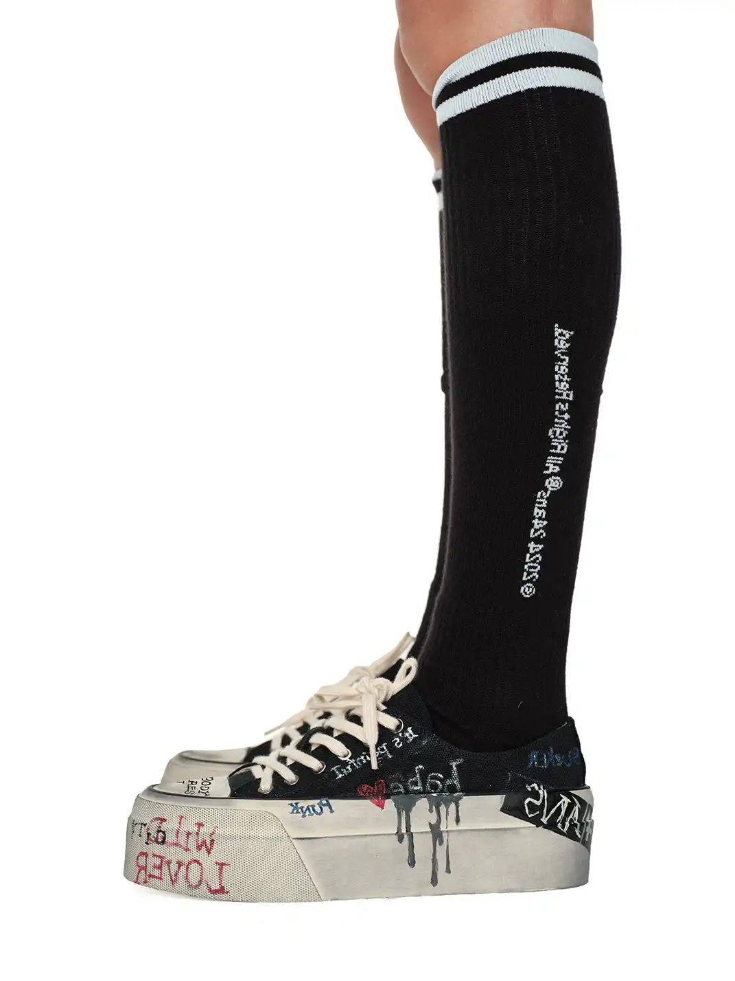 24ANS | Graffiti-Covered Platform Canvas Shoes
