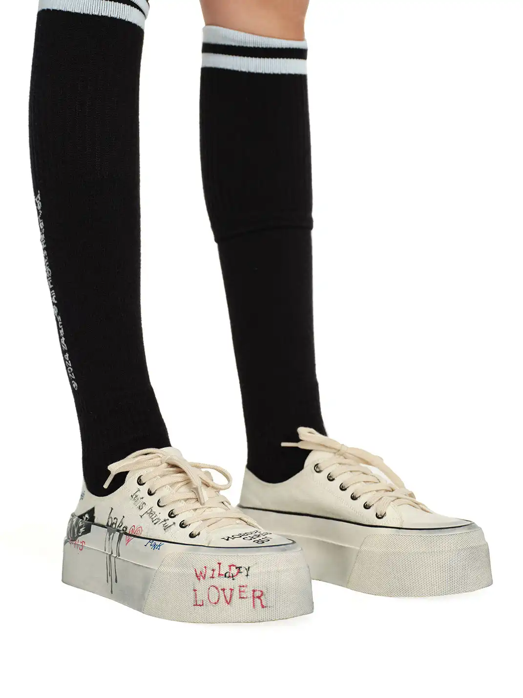 24ANS | Graffiti-Covered Platform Canvas Shoes