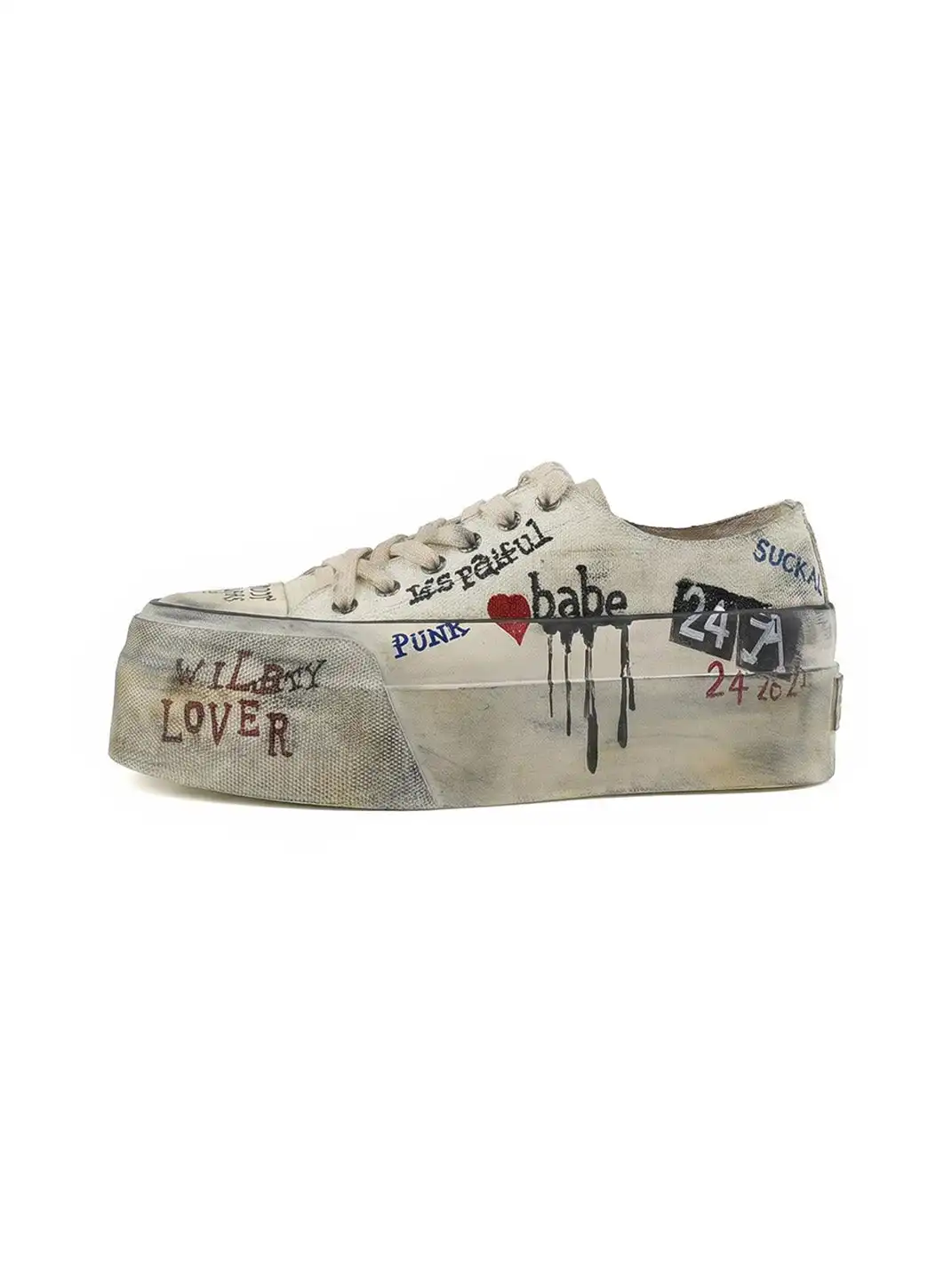 24ANS | Graffiti-Covered Platform Canvas Shoes