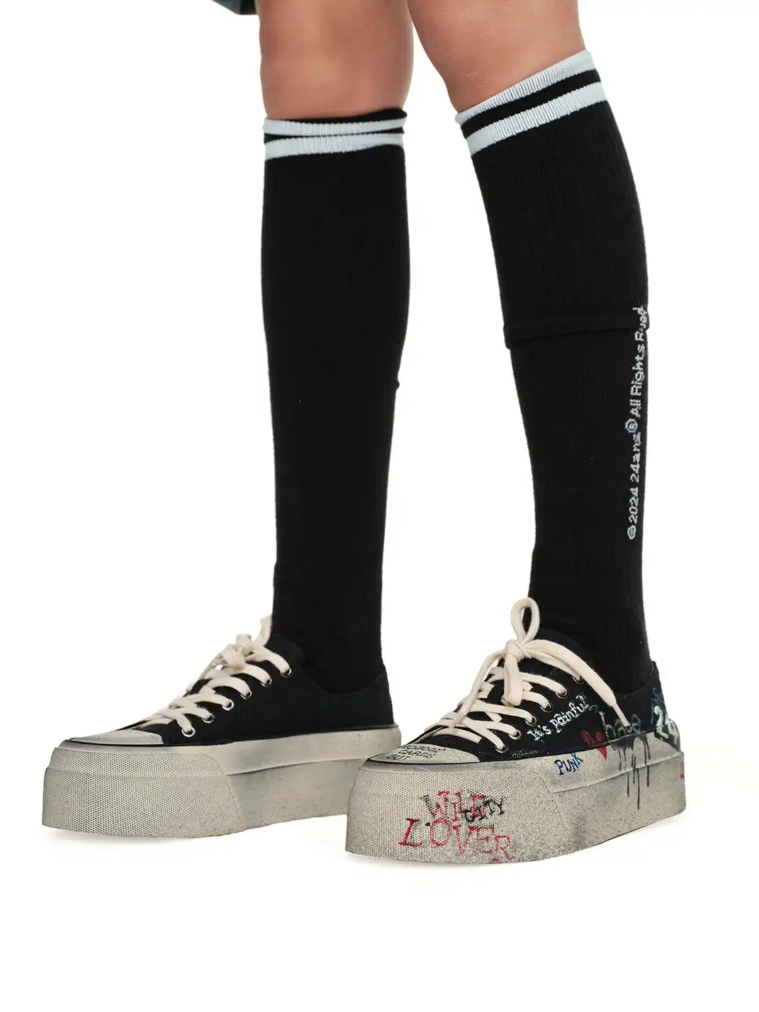 24ANS | Graffiti-Covered Platform Canvas Shoes