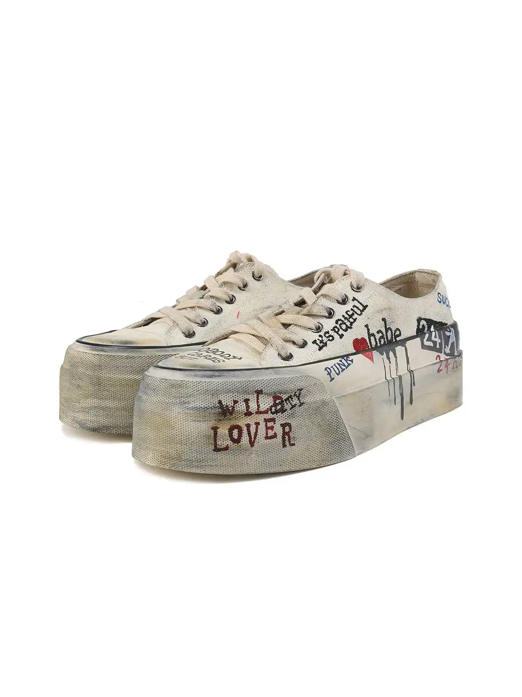 24ANS | Graffiti-Covered Platform Canvas Shoes