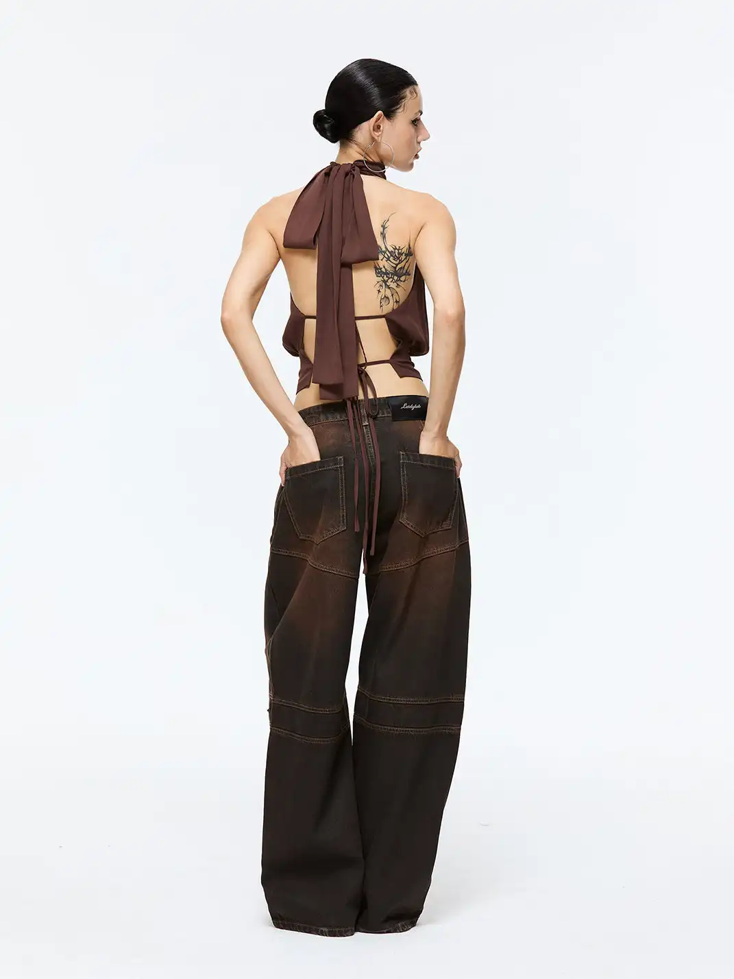 Latelylab | Halter Neck Off-Shoulder Tank Top-Brown