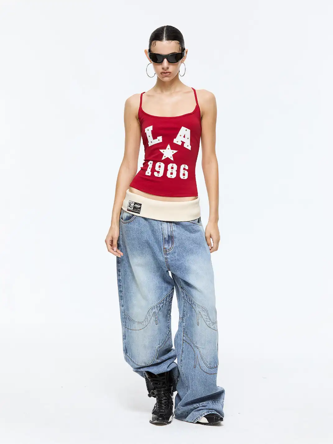 Latelylab | Appliqué Embroidered Knitted Camisole-Red