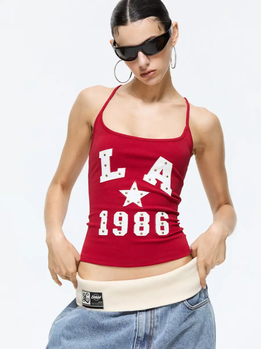 Latelylab | Appliqué Embroidered Knitted Camisole-Red - 3