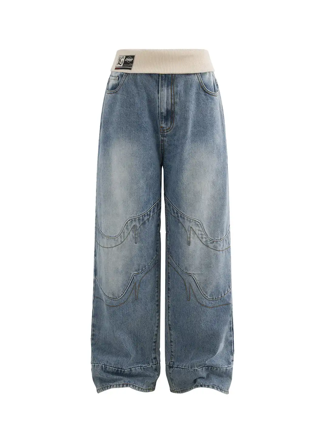 Latelylab | Ribbed Waistband Flip-Up Jeans